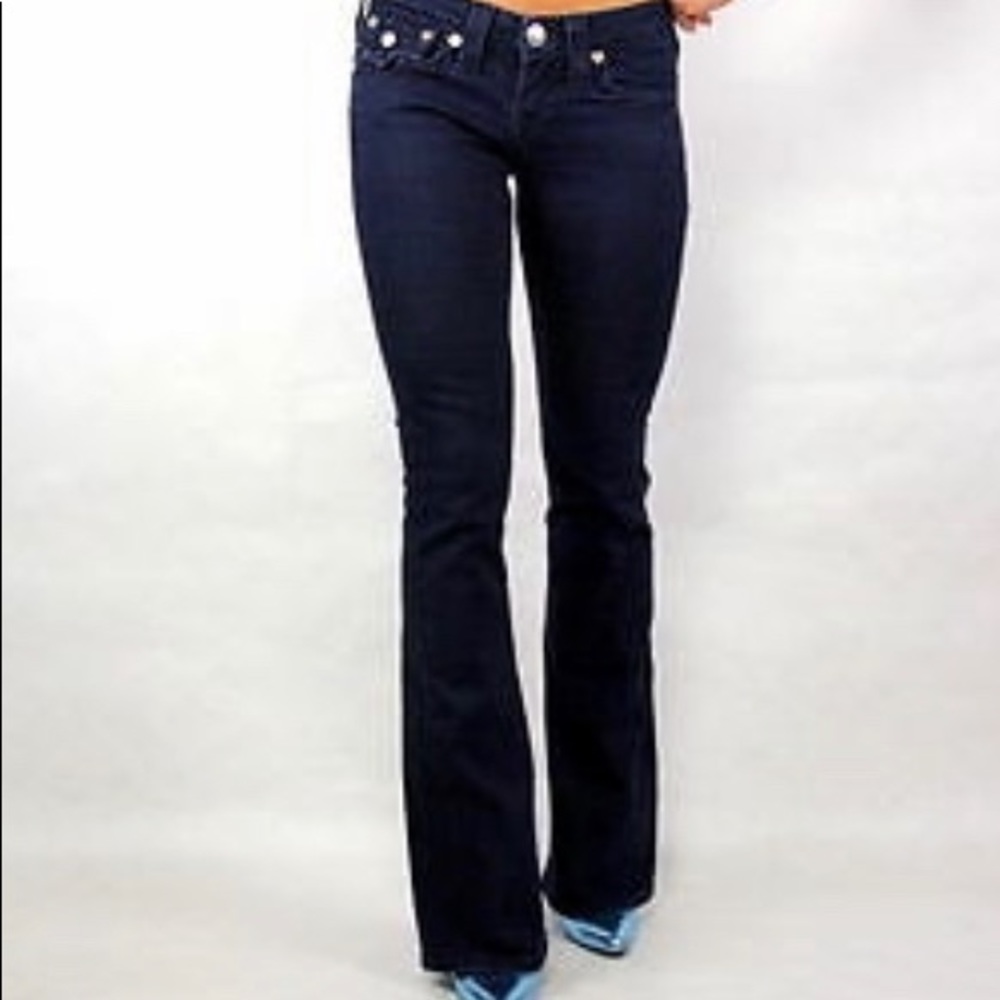TRUE RELIGION "JOEY" STRETCH SEQUIN BACK POCKETS,